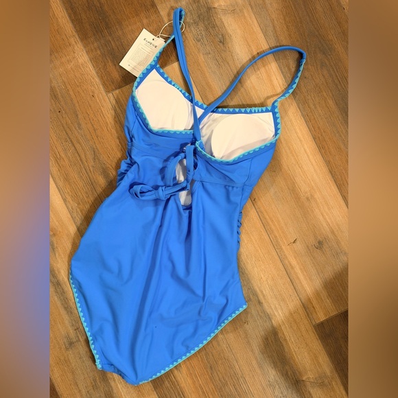 Medium Blue One-Piece Swimsuit With Light Blue Trim by Eomenie Sz Small NWT - Picture 6 of 10
